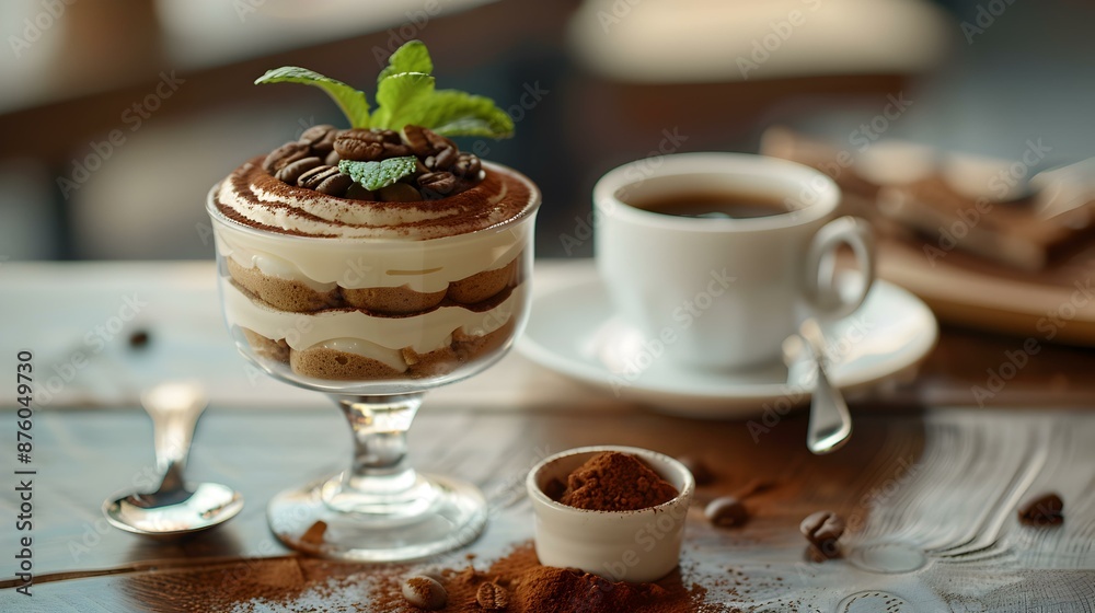 Tiramisu in an elegant glass glass sprinkled Tiramisu in an elegant glass glass sprinkled