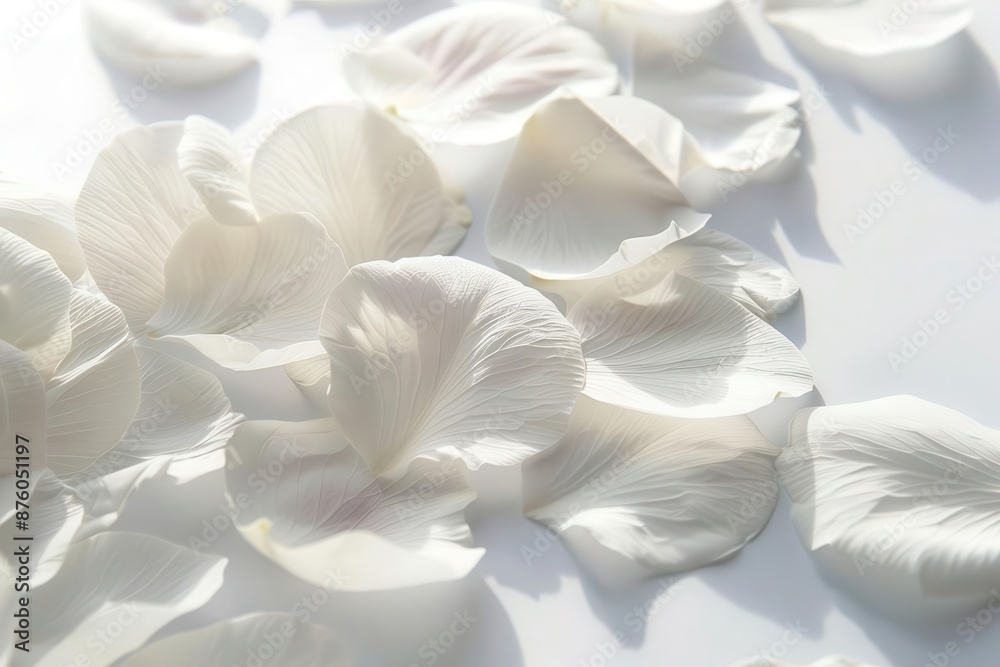 delicate white flower petals scattered elegantly soft focus macro photography pure white background gentle shadows delicate white flower petals scattered elegantly soft focus macro photography pure white background gentle shadows
