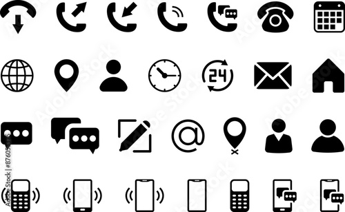 Contact us icons vector. Web icons set - home, email, address, call, location, globe, chat, message, mail, envelope, mobile, phone, info, website . 