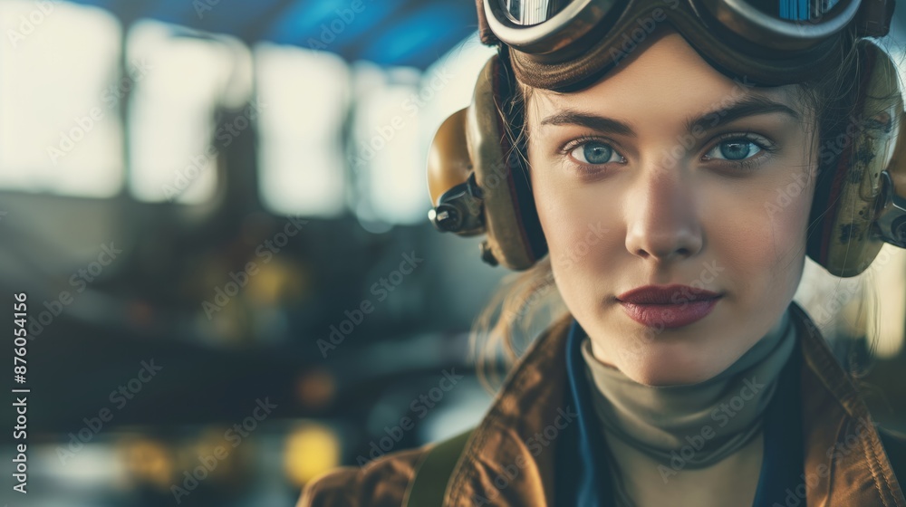 A woman wearing goggles looks directly at the camera. A woman wearing goggles looks directly at the camera.