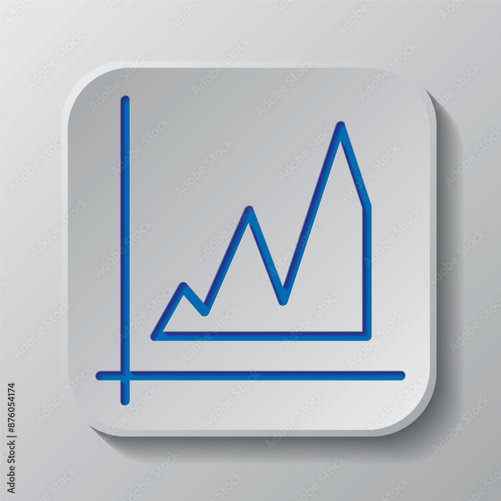 Graph simple icon vector. Flat design. Paper cut design. Cutted blue symbol with shadow. Gray badge button, gray background Graph simple icon vector. Flat design. Paper cut design. Cutted blue symbol with shadow. Gray badge button, gray background