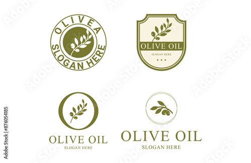 set collection olive oil logo design concept vintage retro badge and olive oil letter o