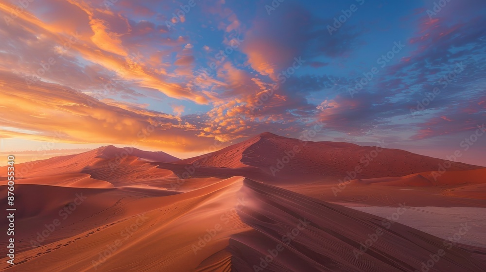 A dramatic sunset casts a warm glow over a desert landscape, with vibrant colors and a winding path leading into the distance. A dramatic sunset casts a warm glow over a desert landscape, with vibrant colors and a winding path leading into the distance.