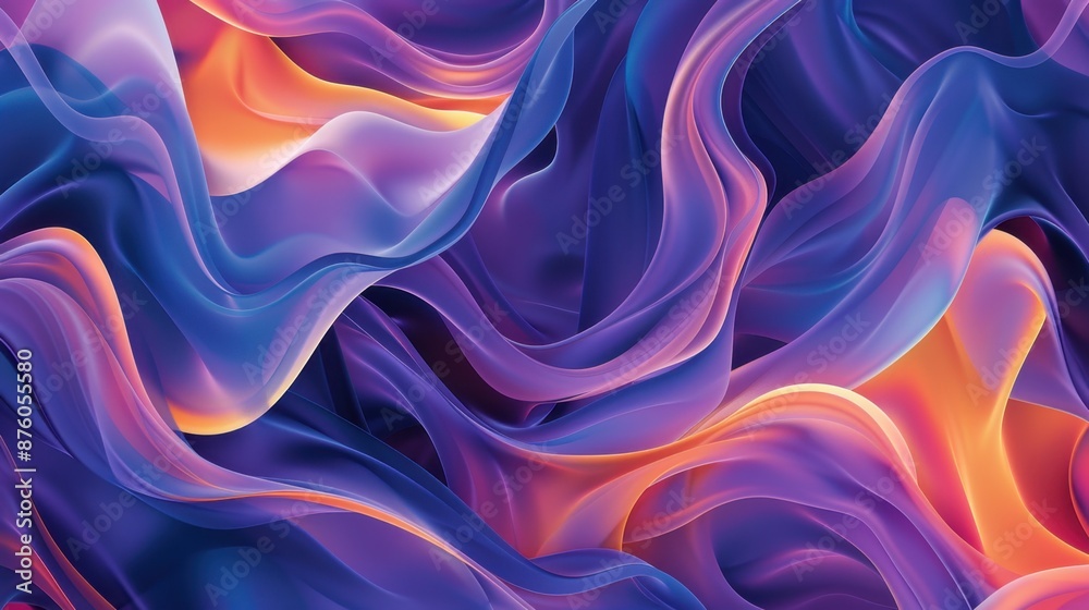 Abstract background featuring a captivating blend of purple, blue, and orange colors. The composition includes fluid shapes and organic forms that interweave and overlap in a harmonious pattern. Abstract background featuring a captivating blend of purple, blue, and orange colors. The composition includes fluid shapes and organic forms that interweave and overlap in a harmonious pattern.