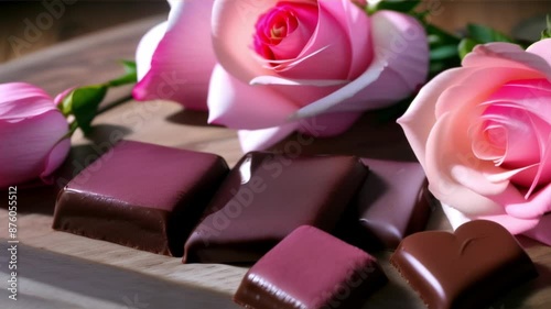 pink rose and chocolate ,generative ai