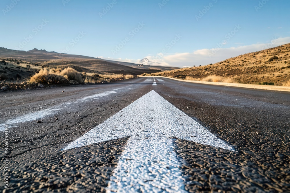 long winding asphalt road stretching towards the horizon bold white ...