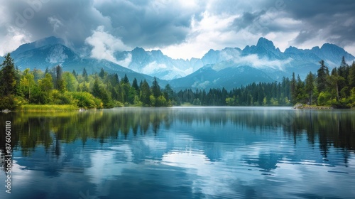 Serene Mountain Lake Reflecting Majestic Peaks