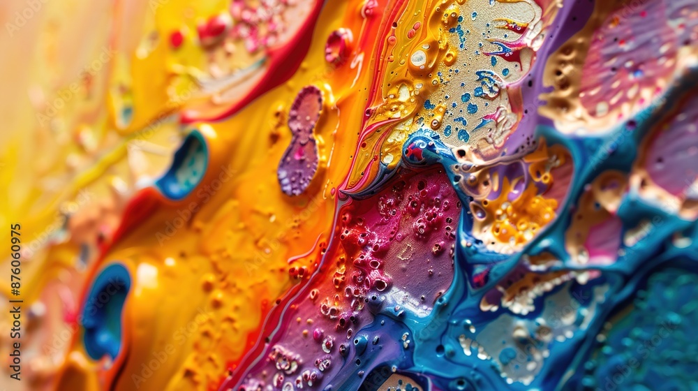 Fototapeta premium Vibrant Abstract Art: Detailed Macro Shot of Bold Colors and Intricate Shapes