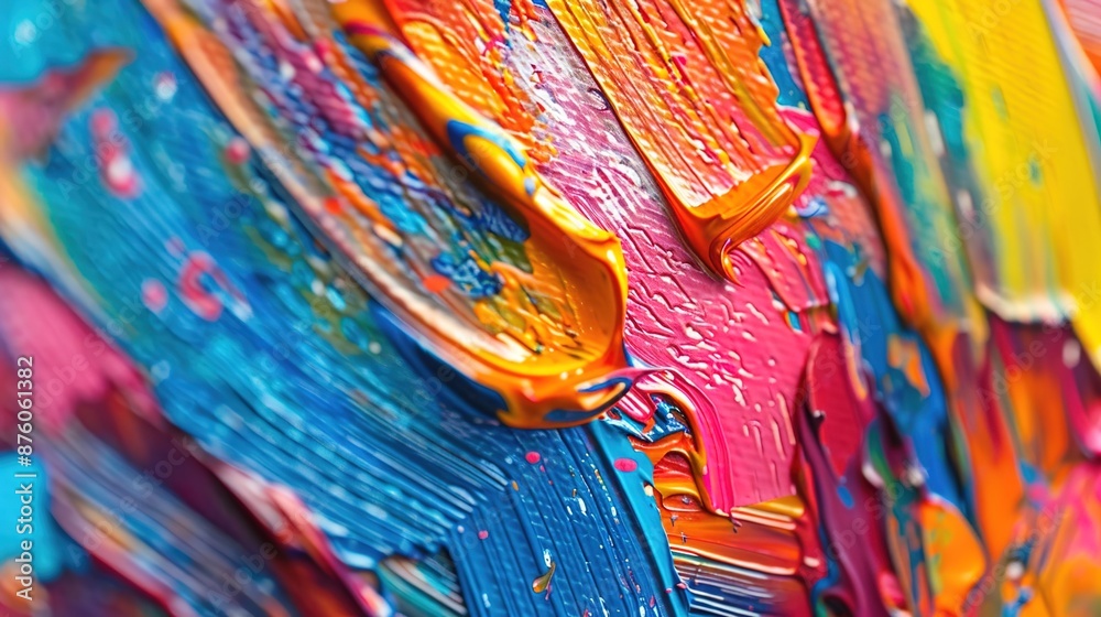 Fototapeta premium Vibrant Brushstrokes: Close-up of Abstract Painting with Bold Colors and Textures