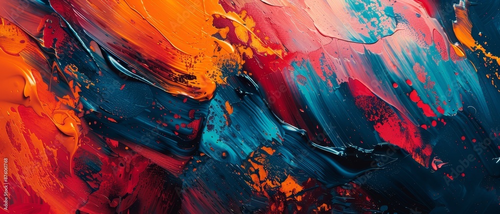 A painting with a lot of orange and blue colors A painting with a lot of orange and blue colors
