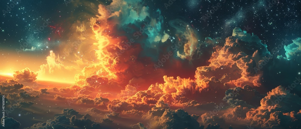 A colorful sky with clouds and stars A colorful sky with clouds and stars