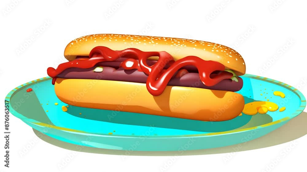 Ketchup and Mustard Hot Dog on a Plate Generative AI