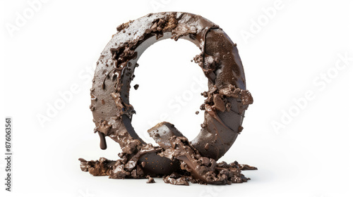 An image of the letter Q. The letter is made of wet mud and is isolated on a white background.