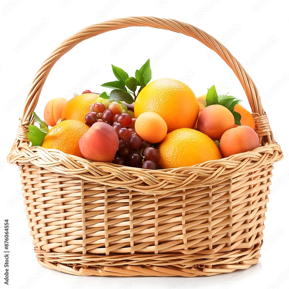Various fruits in a basket on a white background. grapes, kiwi, strawberries, apples. design elements Various fruits in a basket on a white background. grapes, kiwi, strawberries, apples. design elements