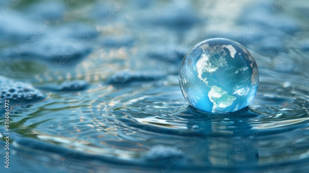 World Water Week. Horizontal banner. Blue drop of water symbolizing planet earth on a blue background. Save water and environment concept. Climate change problem. Free space for text World Water Week. Horizontal banner. Blue drop of water symbolizing planet earth on a blue background. Save water and environment concept. Climate change problem. Free space for text