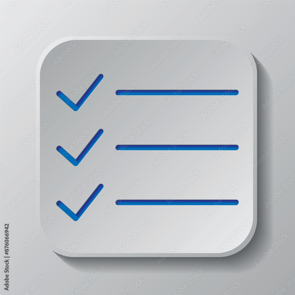 List simple icon vector. Flat design. Paper cut design. Cutted blue symbol with shadow. Gray badge button, gray background List simple icon vector. Flat design. Paper cut design. Cutted blue symbol with shadow. Gray badge button, gray background