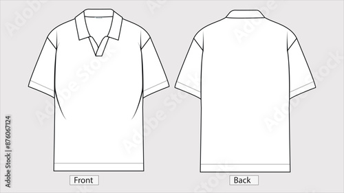 Collection of short sleeve polo shirt design, isolate on white background. Sketch of classic polo shirt with collar and neck without Buttons. Set of polo shirts in white sketch
