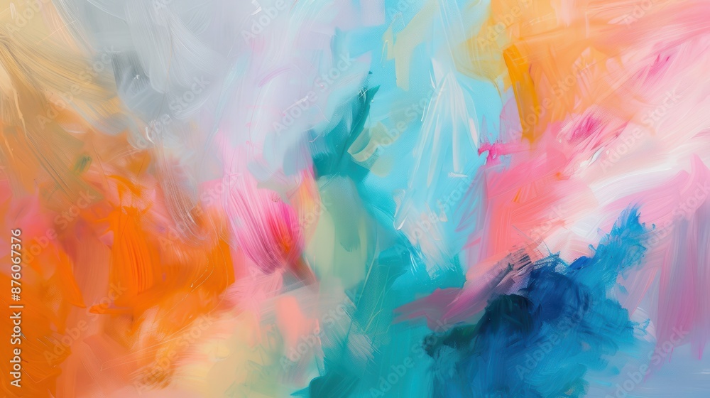 An abstract oil painting with vivid colors, featuring swirling patterns and bold strokes