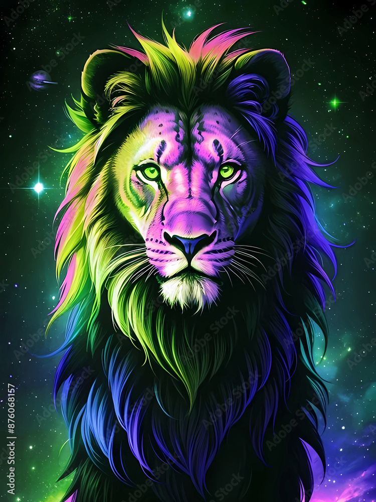 Abstract colorful elegant neon lion art Abstract colorful elegant neon lion art
