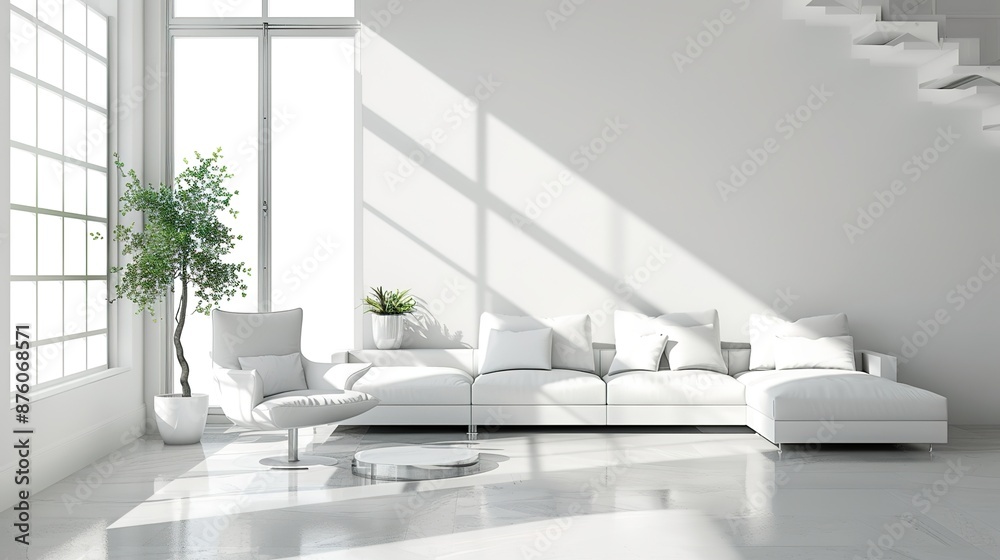 Modern Interior Architecture and Decor in High Contrast Setting on White Background