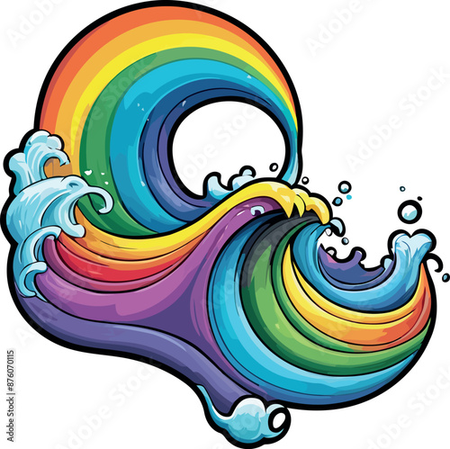 Rainbow liquid forming wave color art vector illustration.