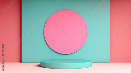 Modern machinery stage and podium mockup using colorful opposite colors perfect for creating eye-catching and engaging visuals for technology-focused advertising presentations. Clean and Clear Color,