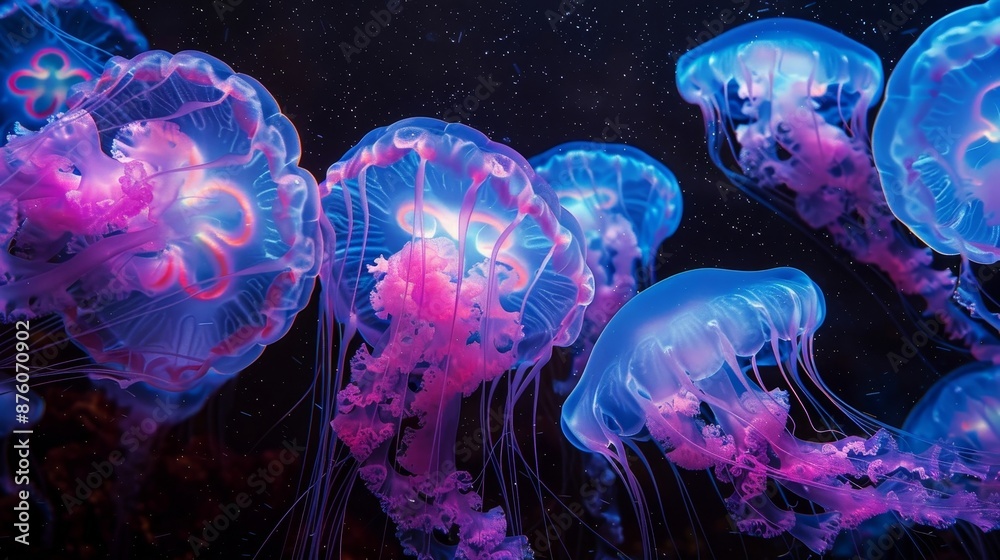 Naklejka premium Futuristic digital jellyfish with glowing tentacles and binary code on body