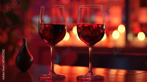 Romantic Evening with Elegant Wine Glasses Filled with Red Wine