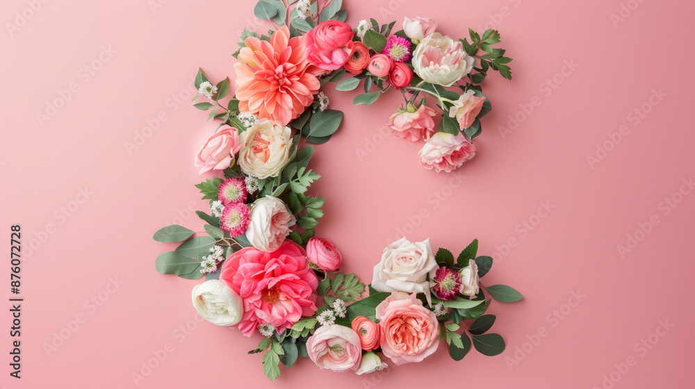 Floral letter C. Made from fresh flowers and leaves. Creative idea for spring, summer, and Valentine's Day. Floral letter C. Made from fresh flowers and leaves. Creative idea for spring, summer, and Valentine's Day.