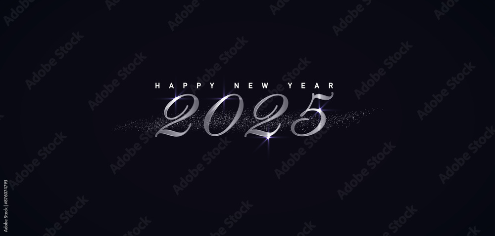 Shiny silver 2025 on a dark backdrop, marking the new year Shiny silver 2025 on a dark backdrop, marking the new year