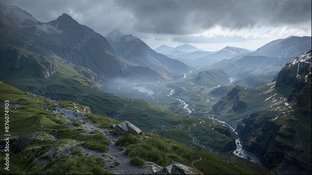 Obraz premium The mountains are covered in lush green grass and the sky is cloudy