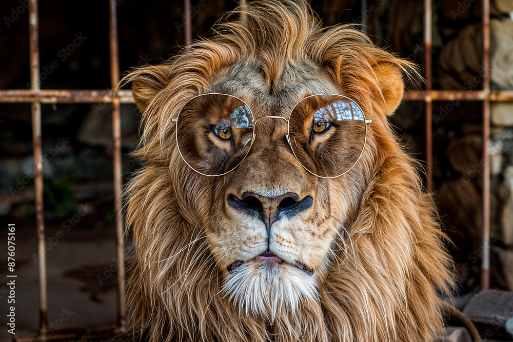 Naklejka premium Lion in sunglasses ,lion on vacation