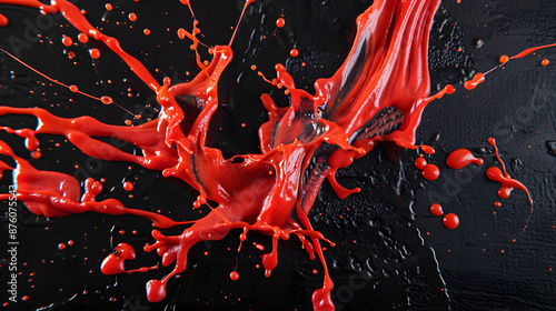 A painting of red splatters on a black background