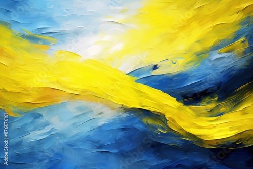 ukraine flag, rendered in impressionism style, copy space - generative ai