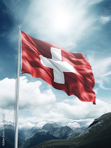 Switzerland Flag Poster design, realistic, HD, copy space - generative ai