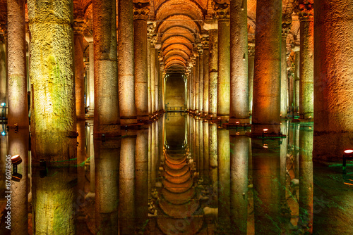 Photography The perfect reflection of the columns of the Cistern Basilica on the water surfa