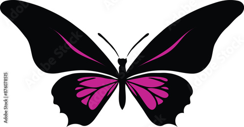 Colorful silhouette butterfly with wings spread out flying, vector art illustration 