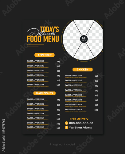 Modern restaurant menu template.