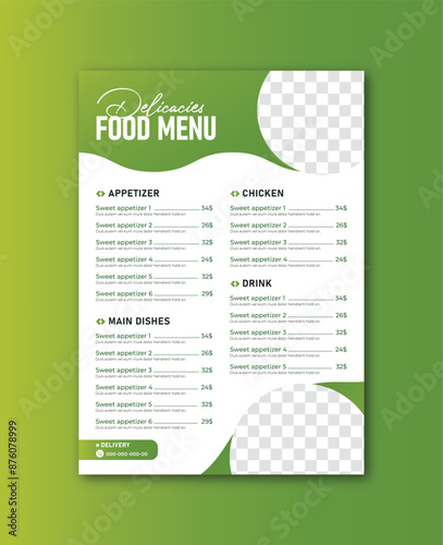 Modern restaurant menu template.