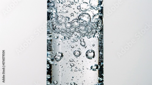 High-definition image of a glass filled with hydrogen water, bubbles prominently visible, isolated on a white background, captured with Nikon D850, 32k UHD, and focus stacking
