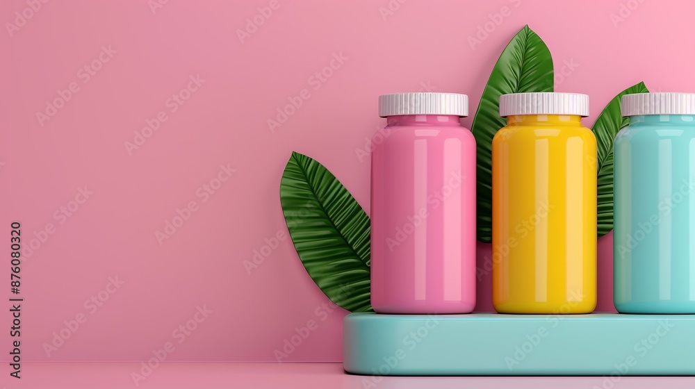 Fototapeta premium Brightly colored 3D podiums with elements of medical science, ideal for illustrating healthcare advancements and scientific breakthroughs. Clean and Clear Color, Realistic Photo, , Minimalism,