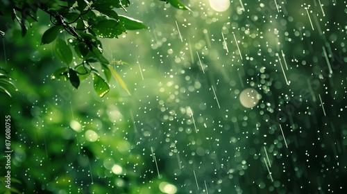 A green background with water droplets.