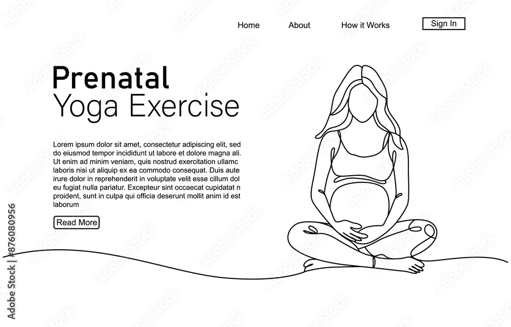 Pregnant mother doing yoga, continuous one line drawing. Sketch art illustration landing page template, Prenatal yoga exercise, woman doing healthy pose during pregnant. Continuous one line art draw Pregnant mother doing yoga, continuous one line drawing. Sketch art illustration landing page template, Prenatal yoga exercise, woman doing healthy pose during pregnant. Continuous one line art draw