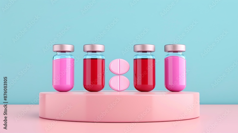 Eye-catching 3D podium showcasing medical science symbols such as vaccines and medical research, tailored for digital health illustrations. Clean and Clear Color, Realistic Photo, , Minimalism, Eye-catching 3D podium showcasing medical science symbols such as vaccines and medical research, tailored for digital health illustrations. Clean and Clear Color, Realistic Photo, , Minimalism,