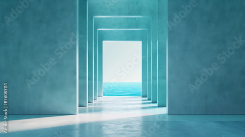 Ethereal blue wall with light  soft abstract art