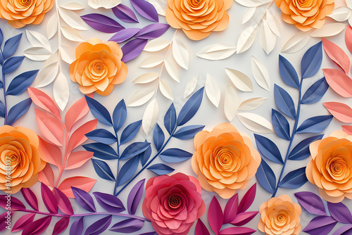 Foliageinspired paper cut flowers in a vibrant mosaic design © Porawit