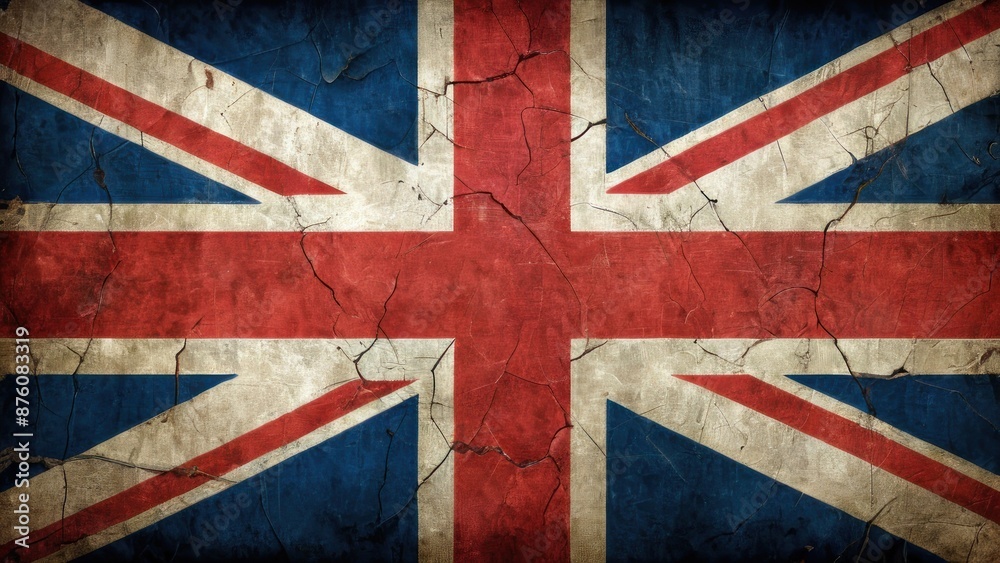 Fototapeta premium Vintage British Union Jack Flag with Weathered Texture