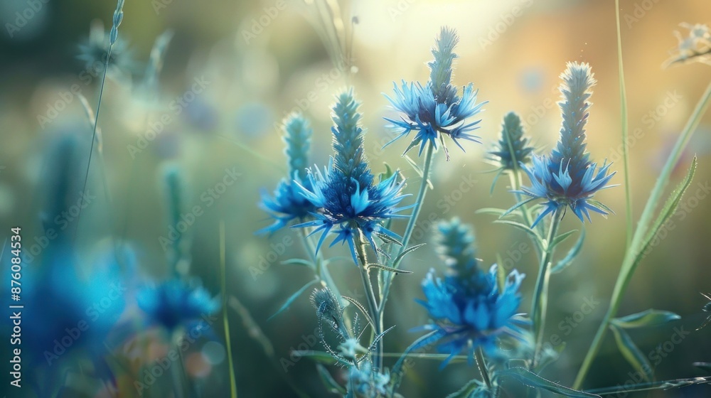 Blue eryngo flower blooms in a summer meadow. It is known for its medicinal properties Blue eryngo flower blooms in a summer meadow. It is known for its medicinal properties