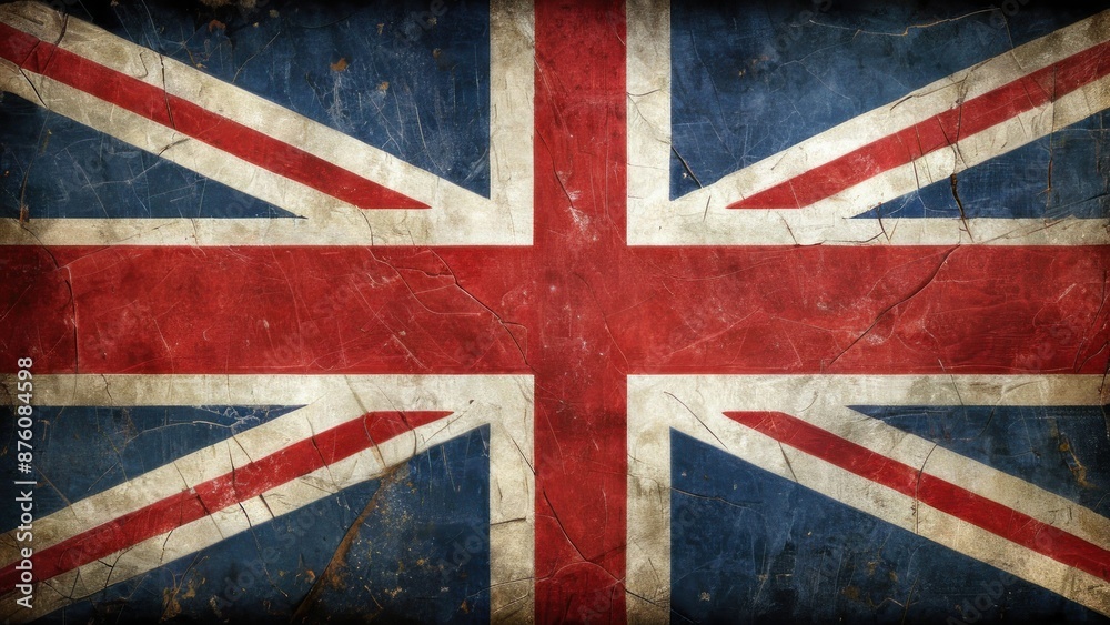 Fototapeta premium Vintage British Union Jack Flag with Weathered Texture