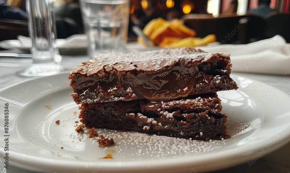 Un brownie squisito servito in un ristorante elegante, perfettamente decorato, irresistibile alla vista e al gusto. Un brownie squisito servito in un ristorante elegante, perfettamente decorato, irresistibile alla vista e al gusto.